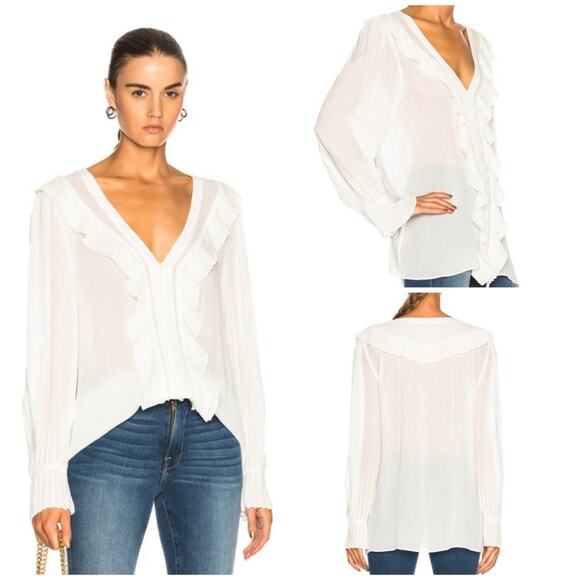 FRAME Feminine Tuck 100% Silk Off White Top, NWT, size Large - Picture 8 of 8